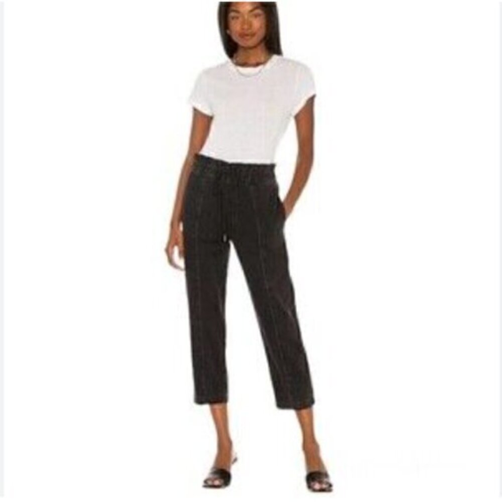 Pistola Chandler Black Cargo Crop Drawstring Straight Knit Pants in Sz L
